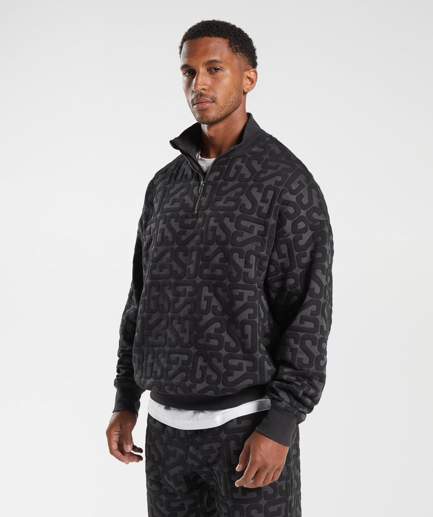 Gymshark Rest Day Mono Jacquard 1/4 Zip - Black/Black | Gymshark