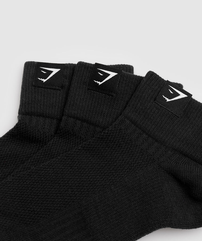 Gymshark Woven Tab Quarter Socks 3pk - Black | Gymshark